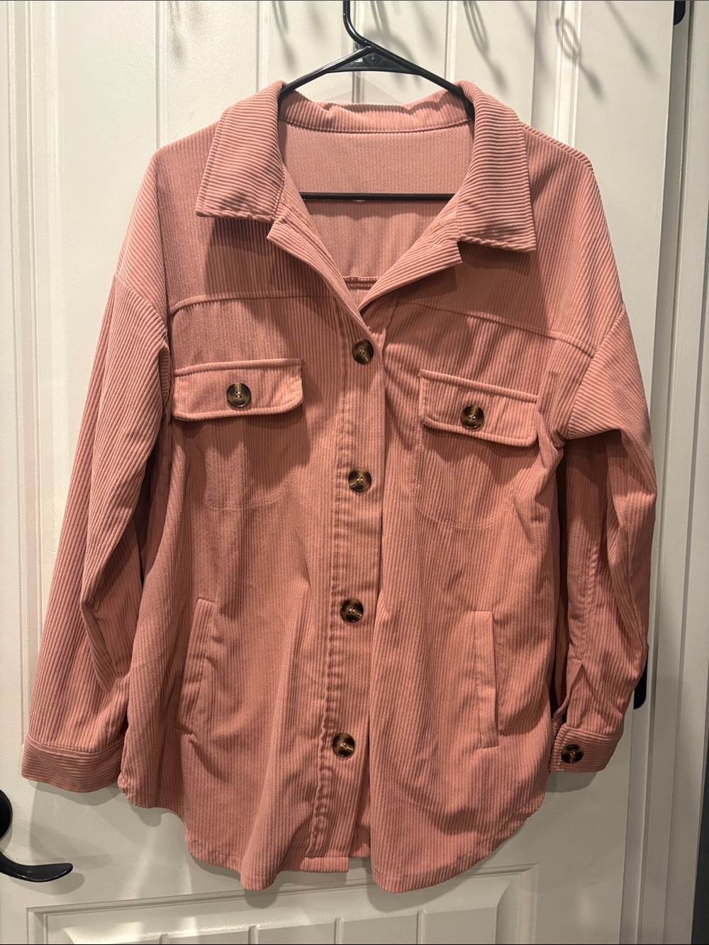 Women's ribbed Corduroy Button-Front Shacket with pockets- Dusty rose woman’s M